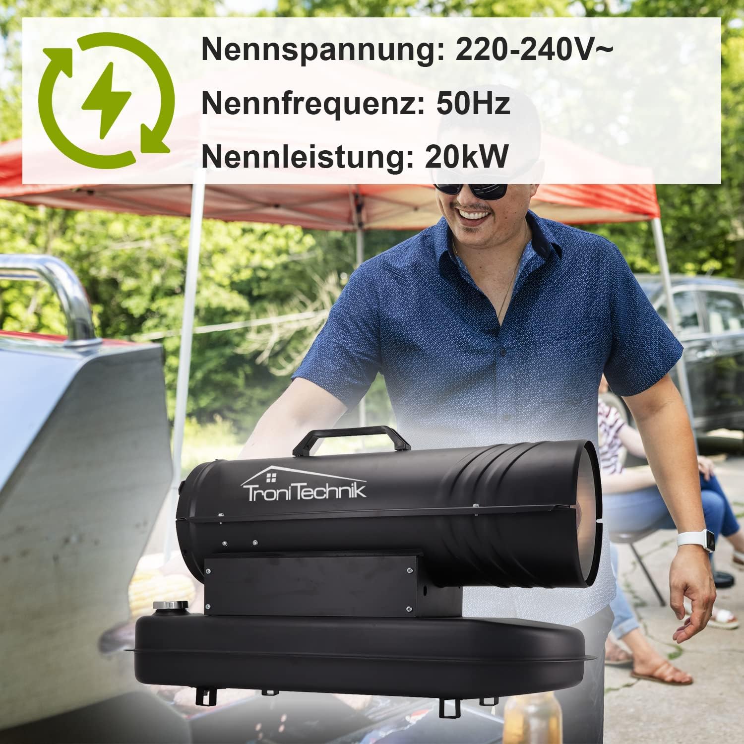 Tronitechnik® Heizkanone Dieselheizgebläse Dieselheizer 20kW Diesel betriebener Heißluftgenerator Heizgerät Bauheizer Heizer mit 19l Tank, Digitale Temperaturanzeige, Überhitzungsschutz