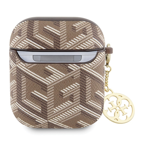 AirPods (1. & 2. Generation) GCube Charm Leder Schutzhülle Abdeckung   Logo Anhänger (GUA2PGCE4CW) - Braun