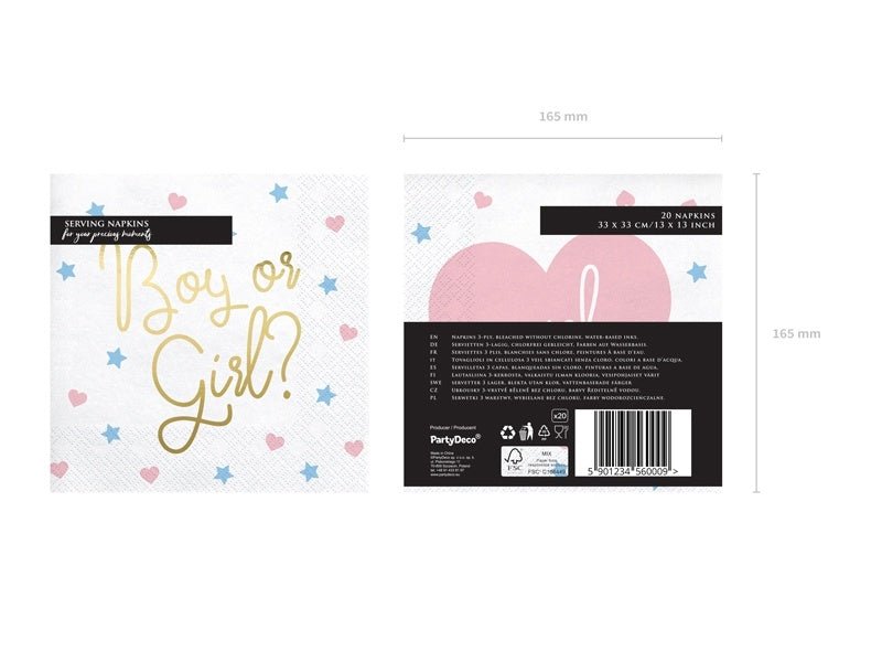 Gender Reveal Servetten Boy Or Girl 33cm 20st