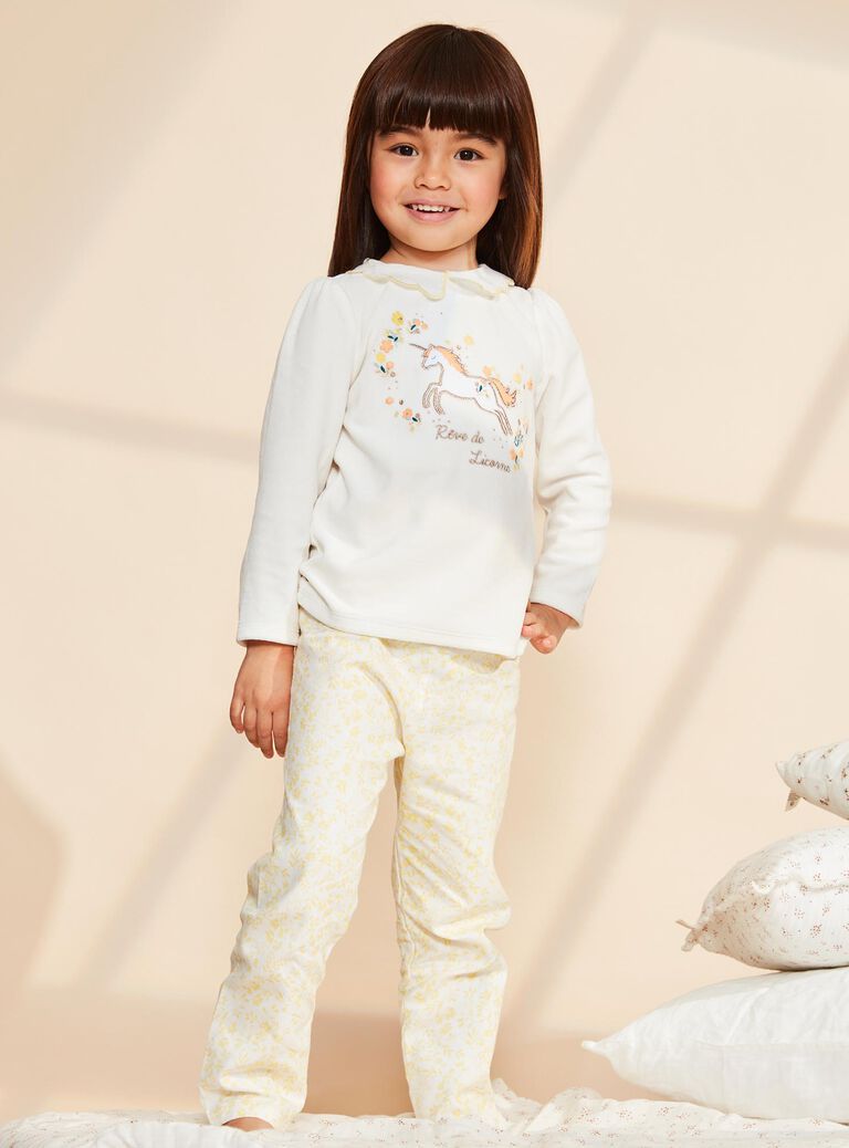 Pyjama en velours écru à motif licorne