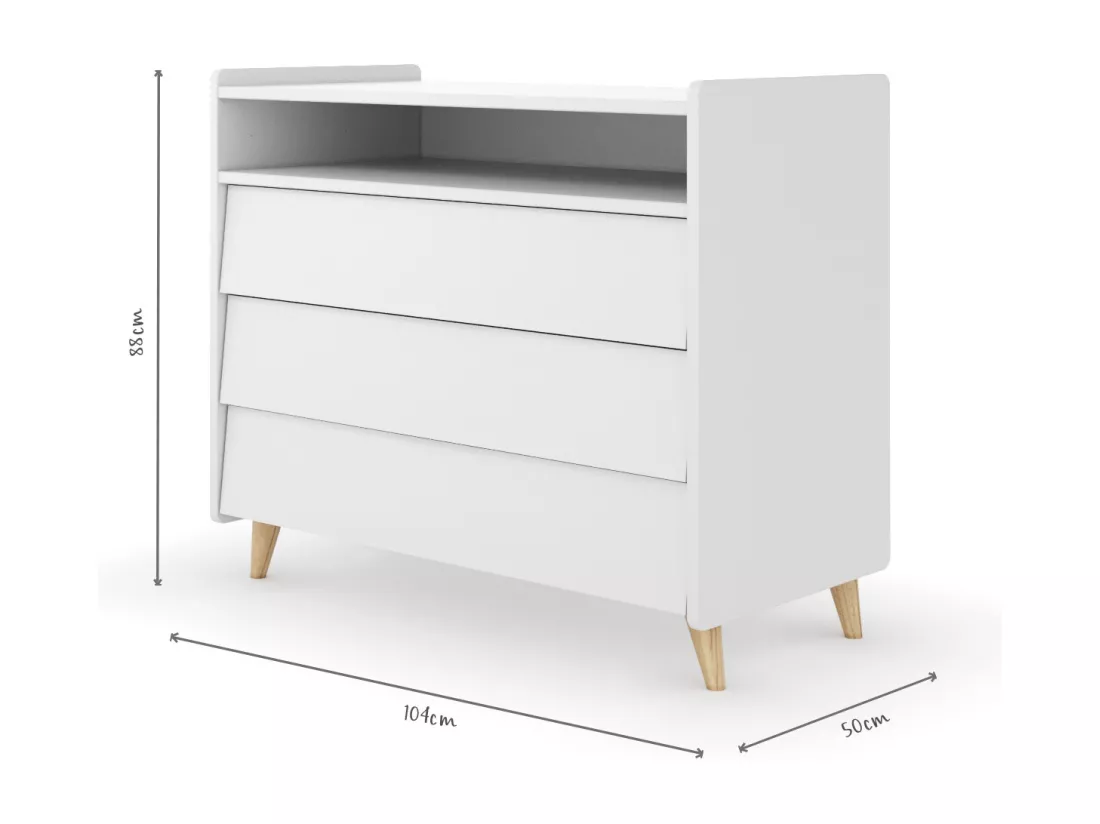 Commode 3 tiroirs bois massif bois et blanc PETER