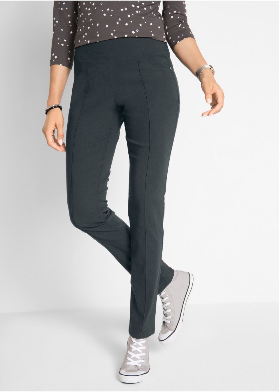 Pantalon extensible en bengaline avec taille haute confortable, Straight