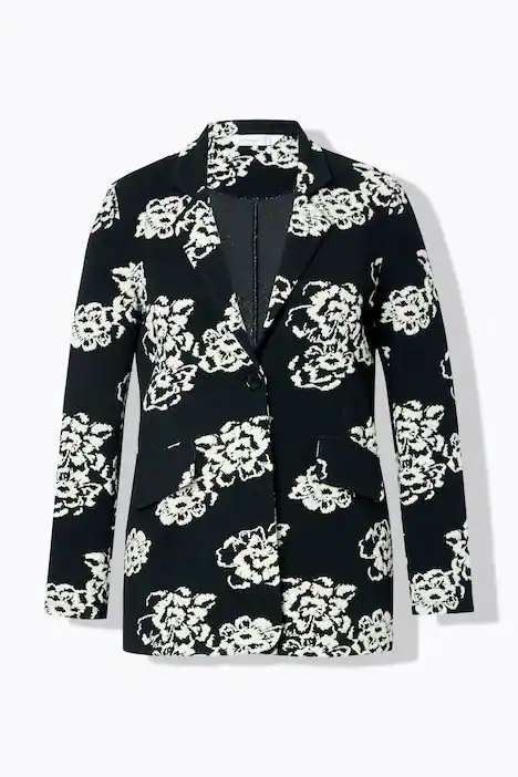 Jersey-Blazer, schmale Form, Jacquard Blumenmuster, Langarm, schwarz