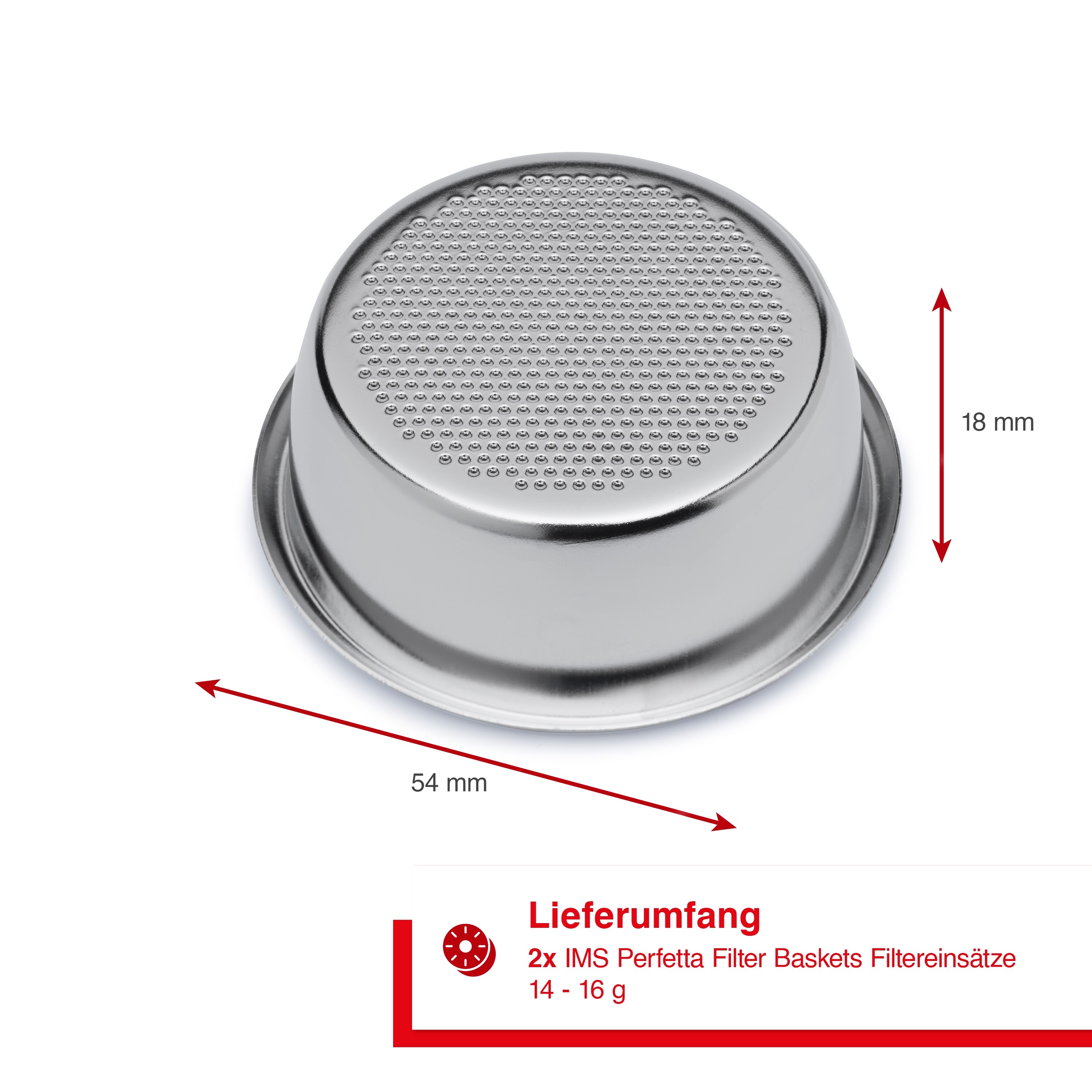 Solis 54mm Filterkorb, Edelstahl, 14-16g für Solis Perfetta Siebträger