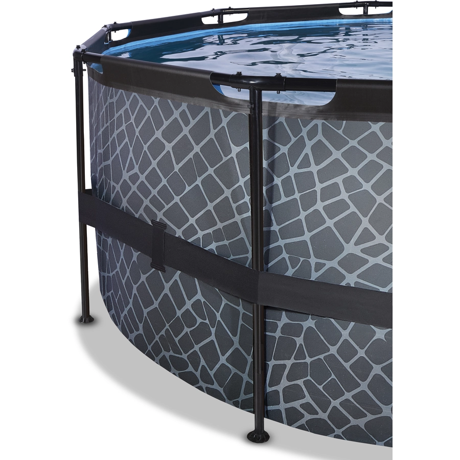 EXIT Frame Pool ø427x122cm (12v Sandfilter) – Grau + Sonnendach + Wärmepumpe