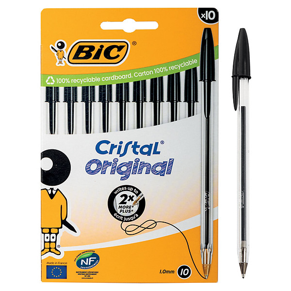 10 stylos-bille Bic® Cristal coloris noir