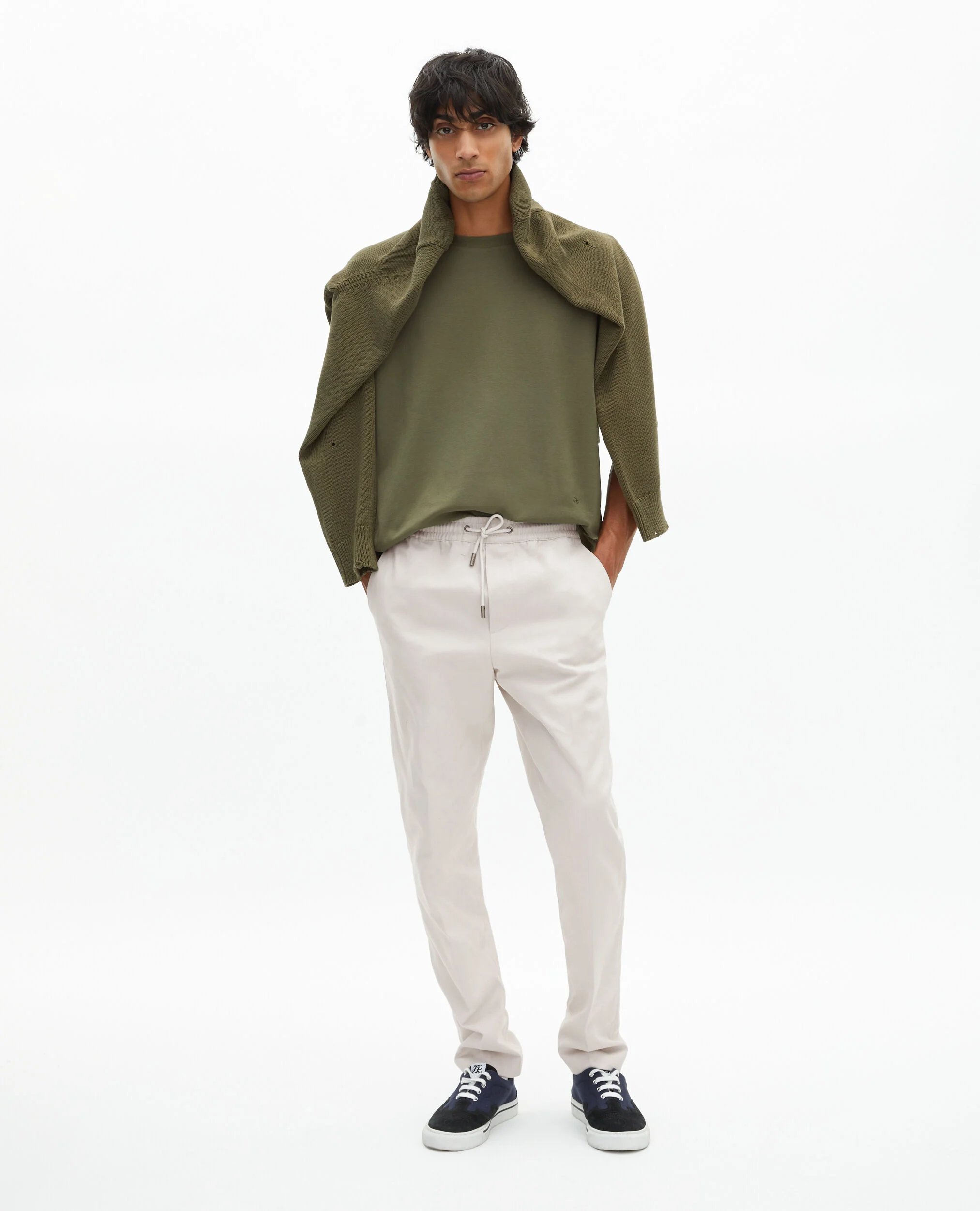 Pantalon droit en coton gris pâle