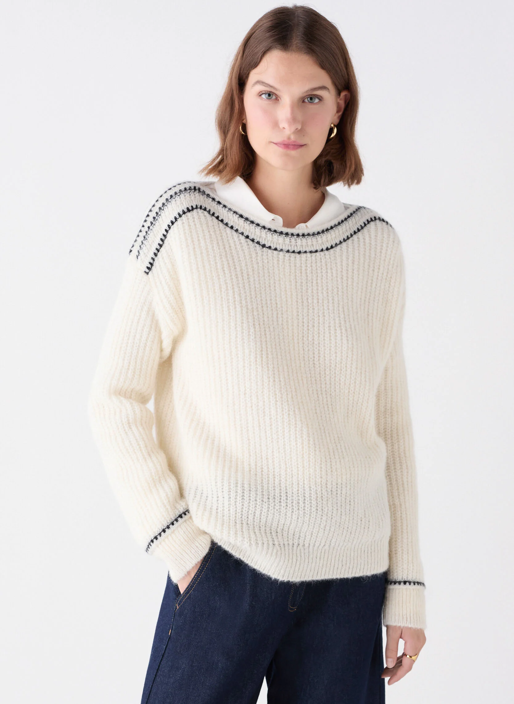 MROMANE - Pull ample col bateau | Blanc