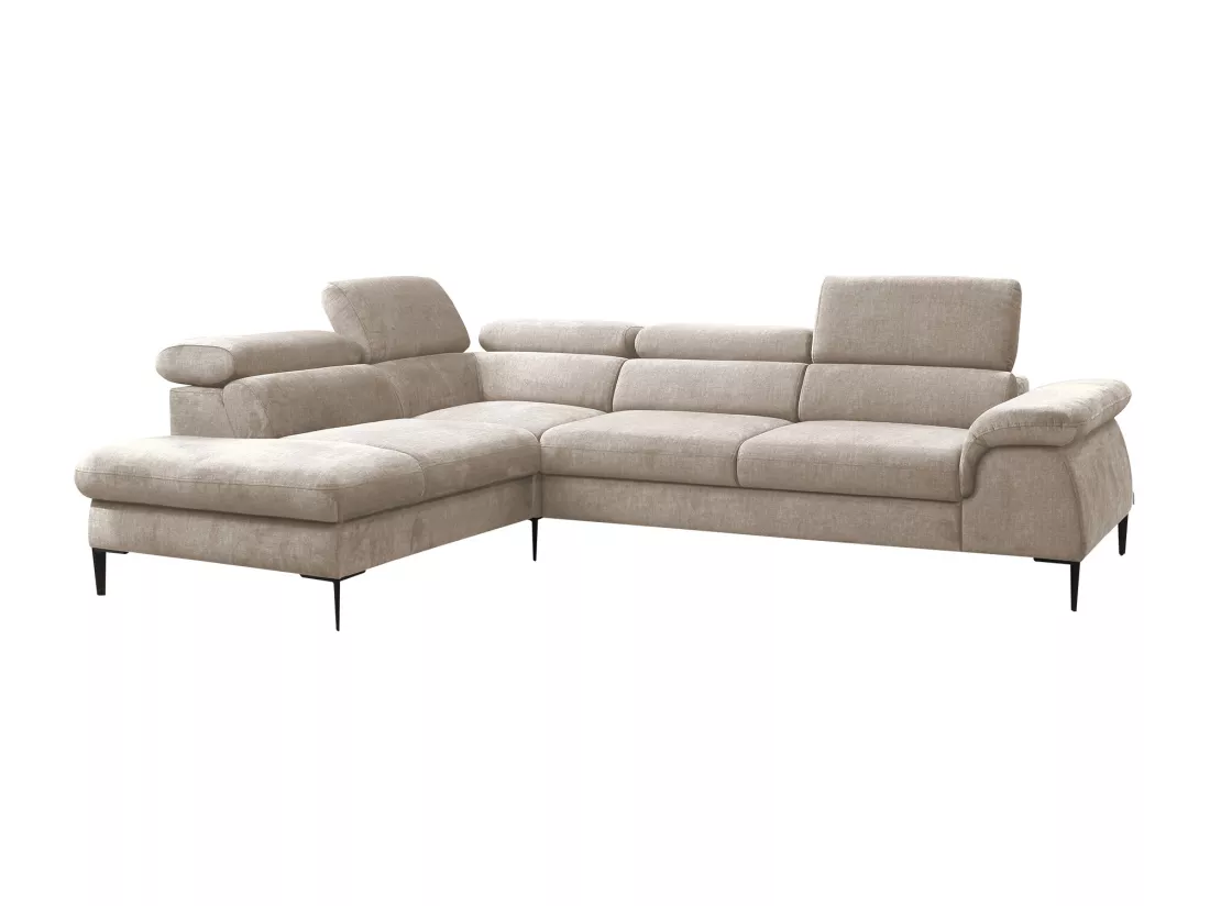 Grand canapé d'angle gauche convertible en velours beige SEPINA de Pascal Morabito