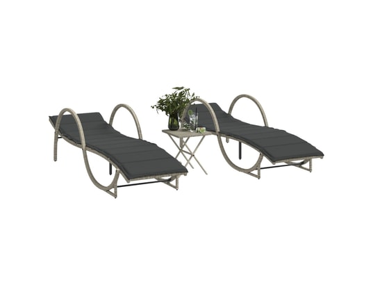 VIDAXL - Bain de soleil Chaises longues lot de 2 avec table gris clair résine tress...
