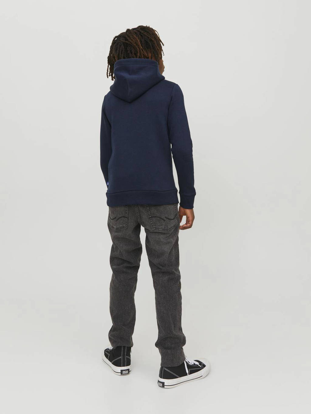 JACK & JONES hoodie JJECORP met logo donkerblauw/wit