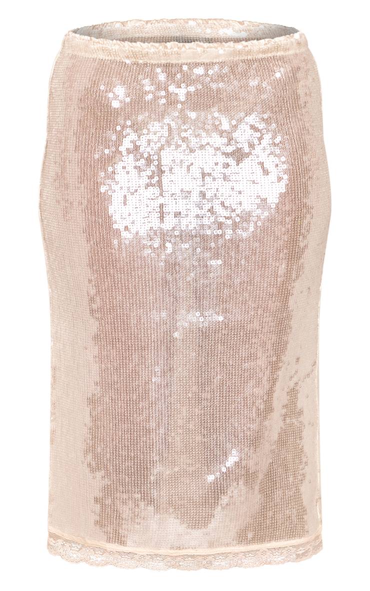Crème Jupe Mi-longue En Dentelle Avec Détails De Sequins
