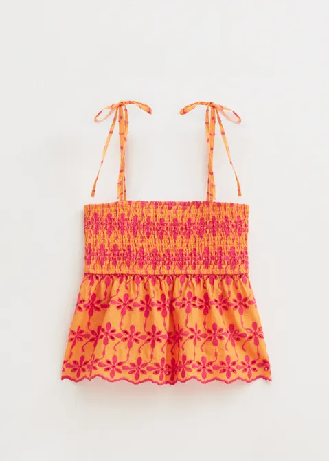 Broderie top met strikjes oranje (ORA)