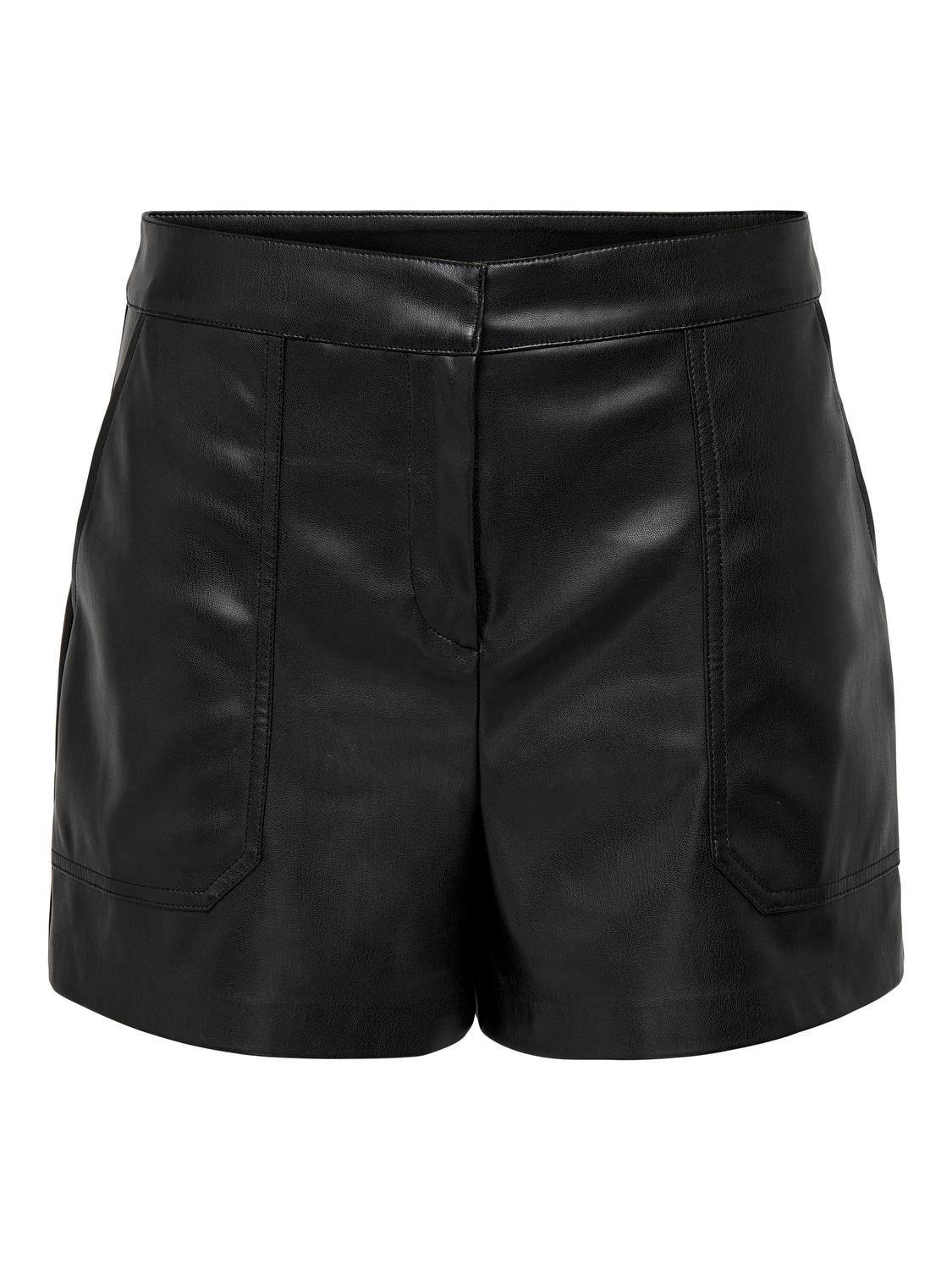 ONLTRICIA Mittlere Taille Baggy Fit Kunstledershorts Black