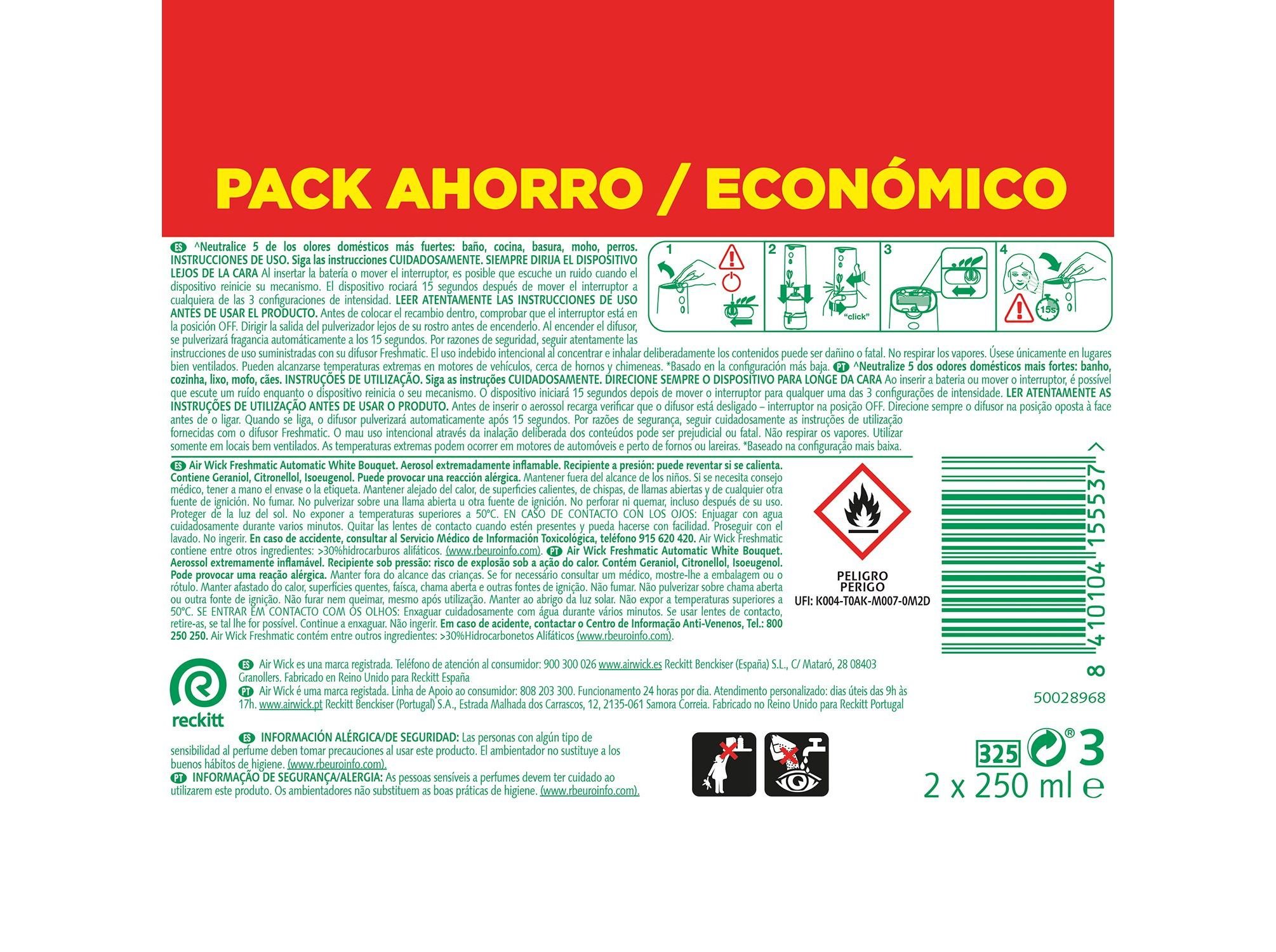 AMBIENTADOR RECARGA AIR WICK FM WHITE BOUQUET 2X250ML