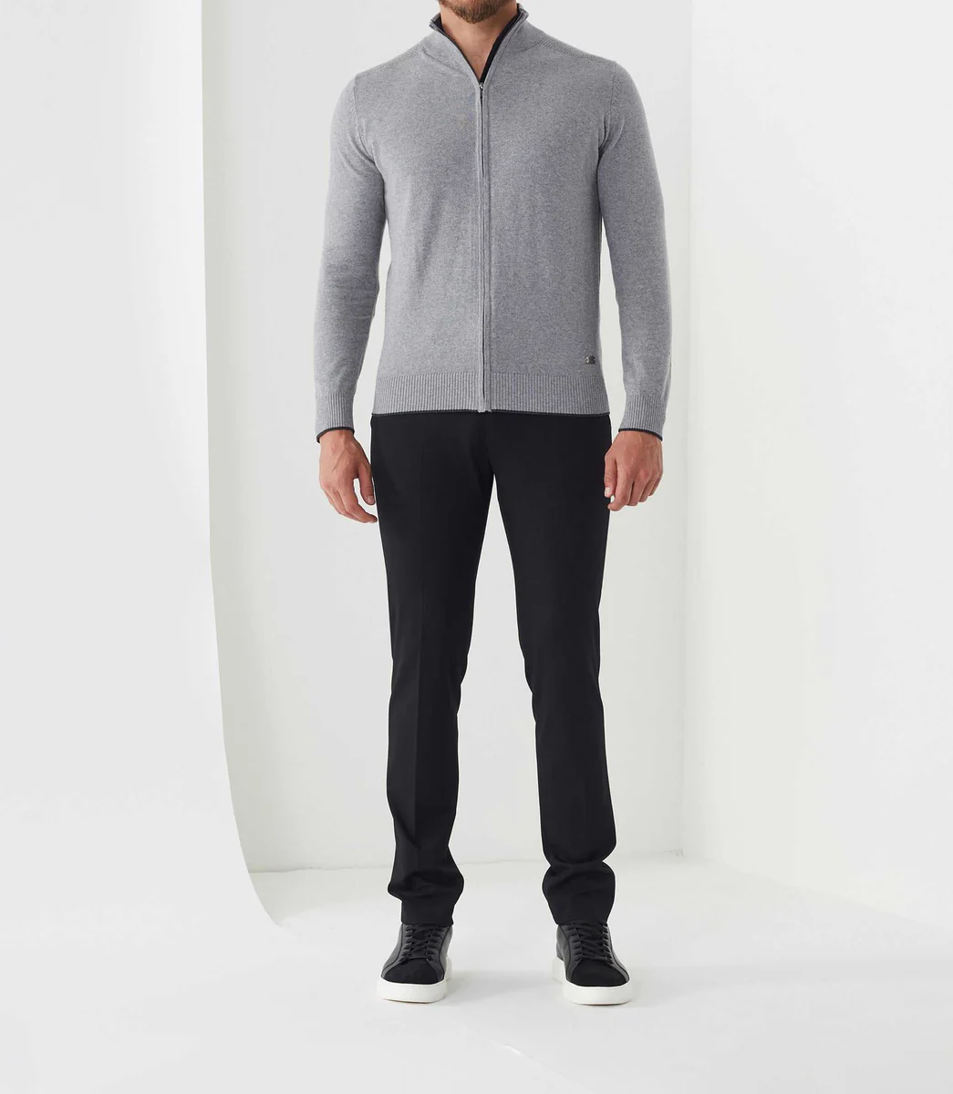 Pull full zippé cachemire gris-chiné 
