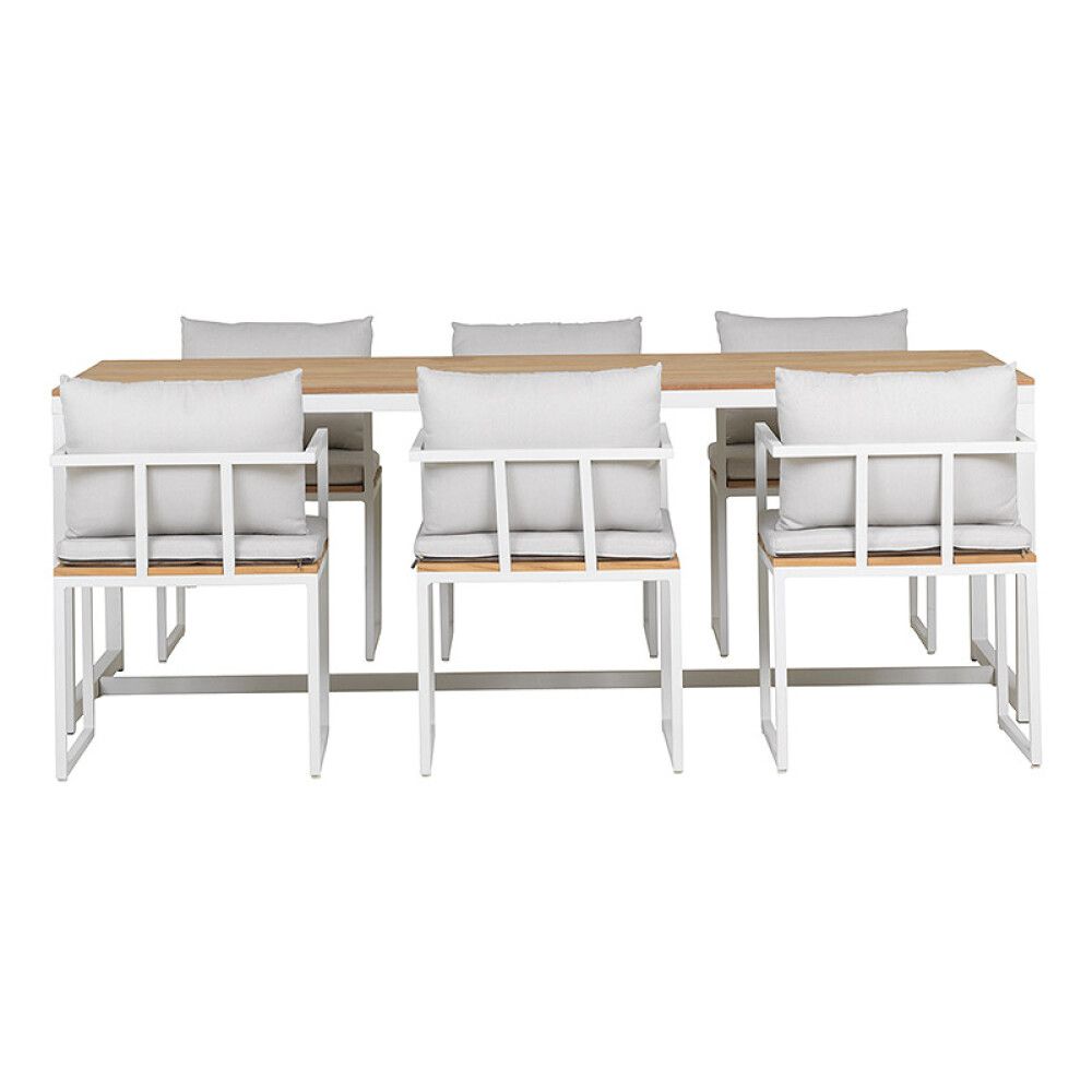 SPISEGRUPPE SENSUM EKSJÖ BORD TEAK + 6 STOLER EKSJÖ HVIT
