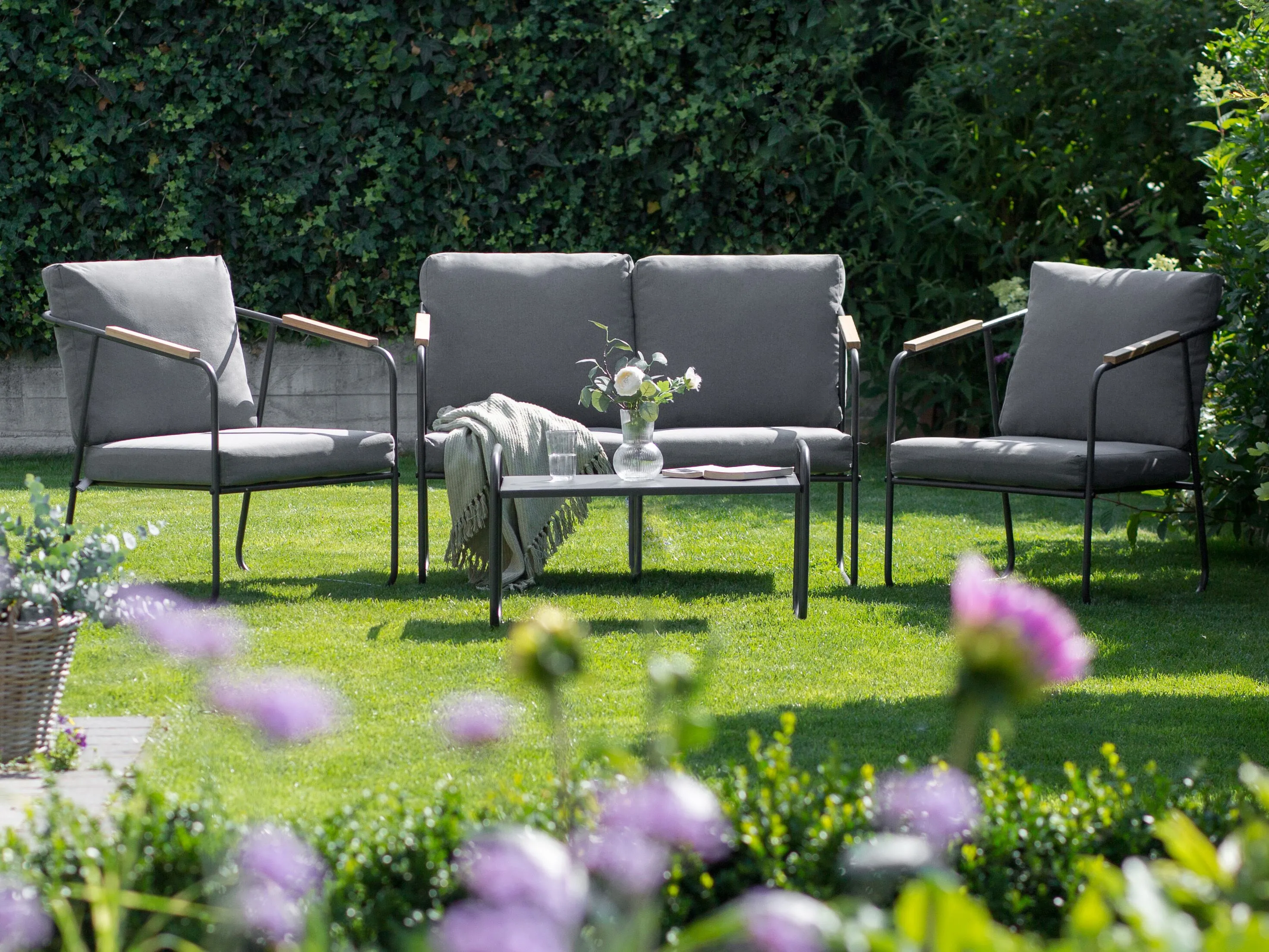 Loungeset met tafel 4-zits VEZZANA Metaal Grijs