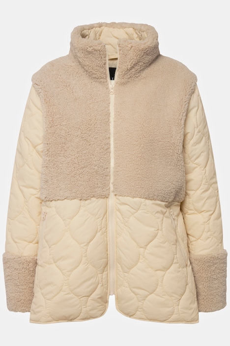 Steppjacke, Teddyanteil, Stehkragen, A-Linie, Patchlook