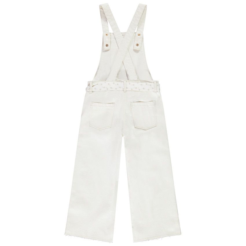 Salopette longue en denim overdye avec ceinture en tissu pour fille - Ecru