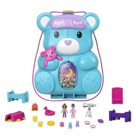 Mattel Polly Pocket Sleepover Teddybär-Tasche, inkl. 2 Figuren & Zubehör