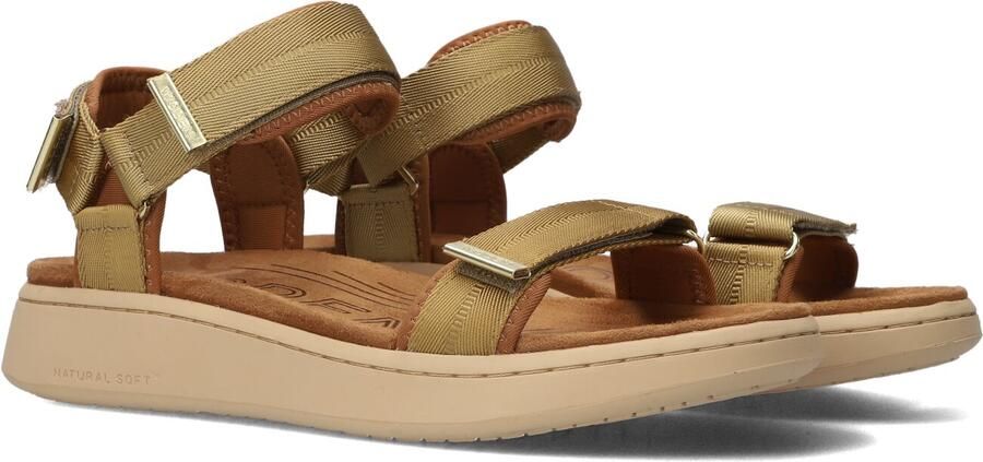 Woden Dames Platte sandalen Line Camel Textiel Plateauzool