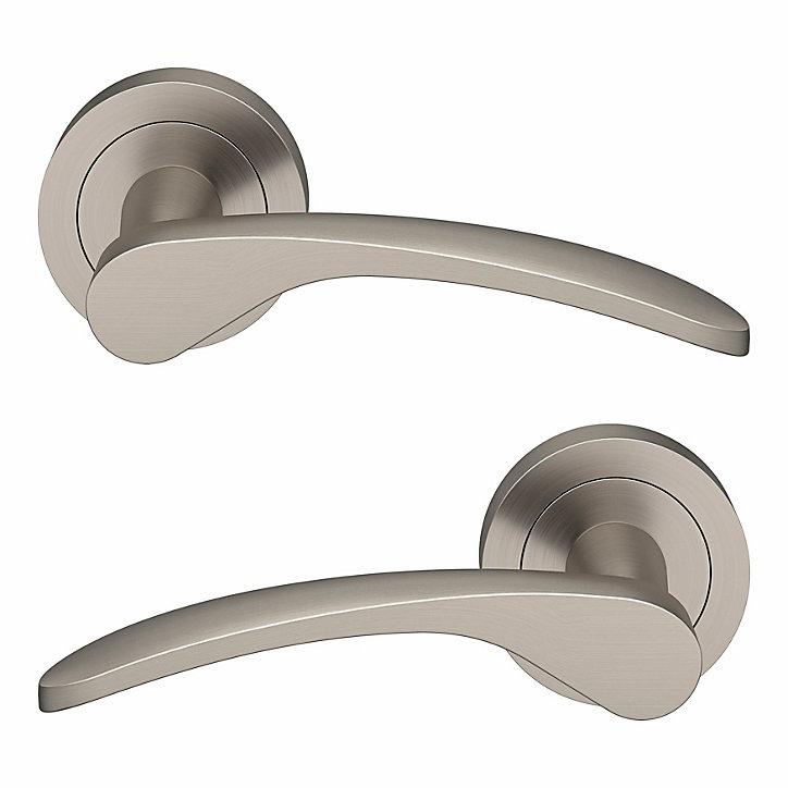 Ensemble poignée sur rosace rond à visser GoodHome Beare effet nickel satin gris Ø50mm