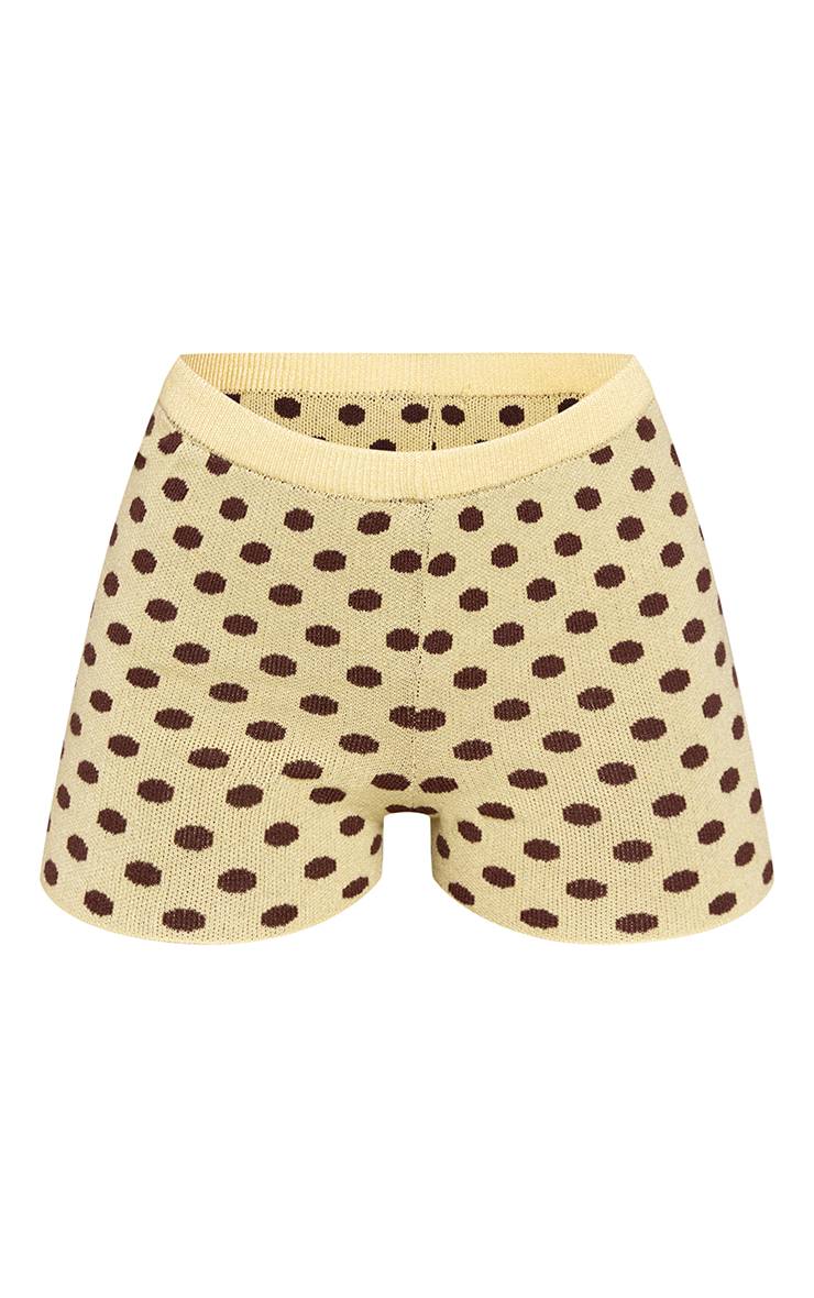 Jaune Short Court Tricoté À Pois