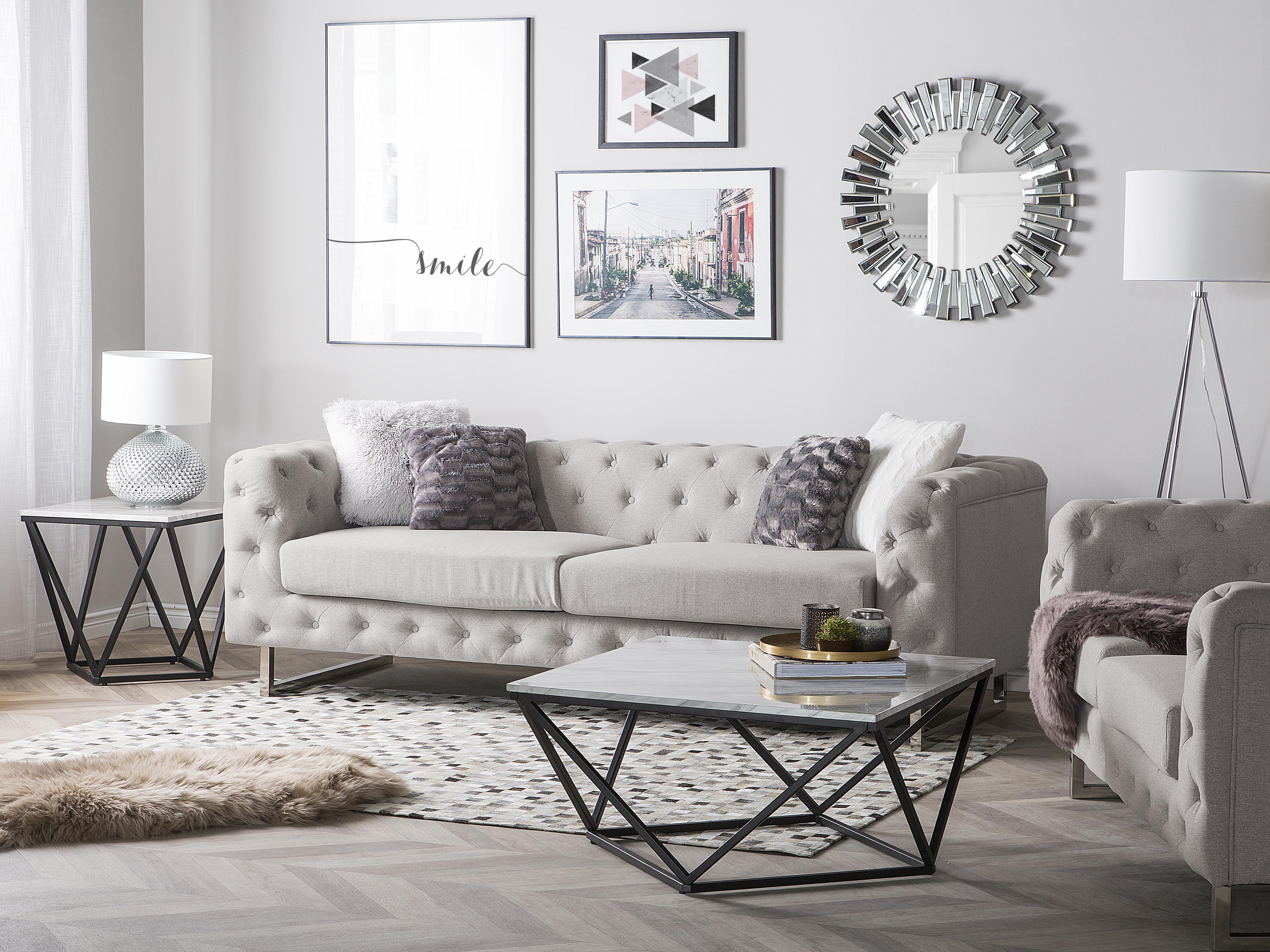 Bank 3-zits VISSLAND Stof Lichtbeige