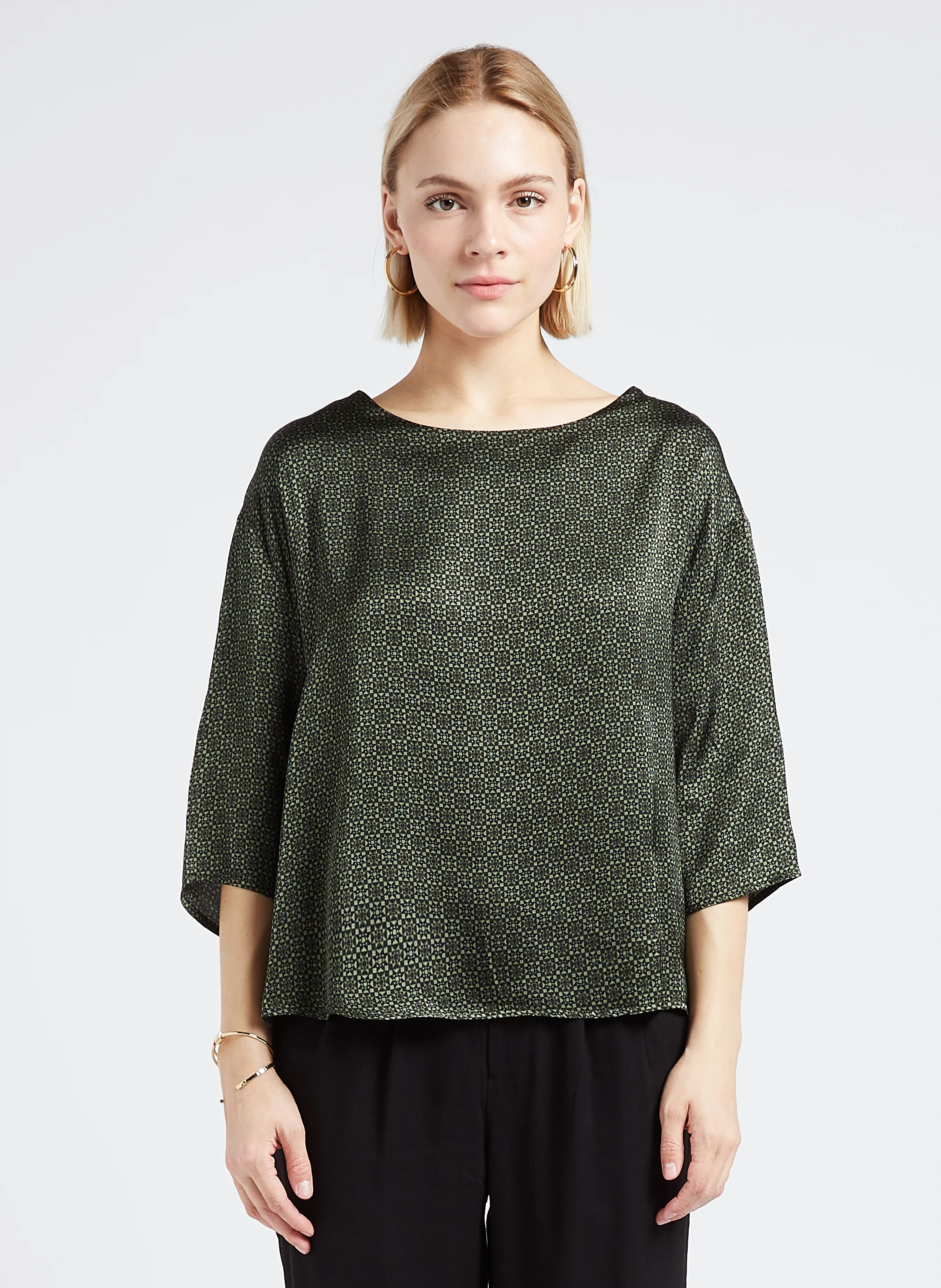 LOLLY - Blouse col rond imprimée | Vert