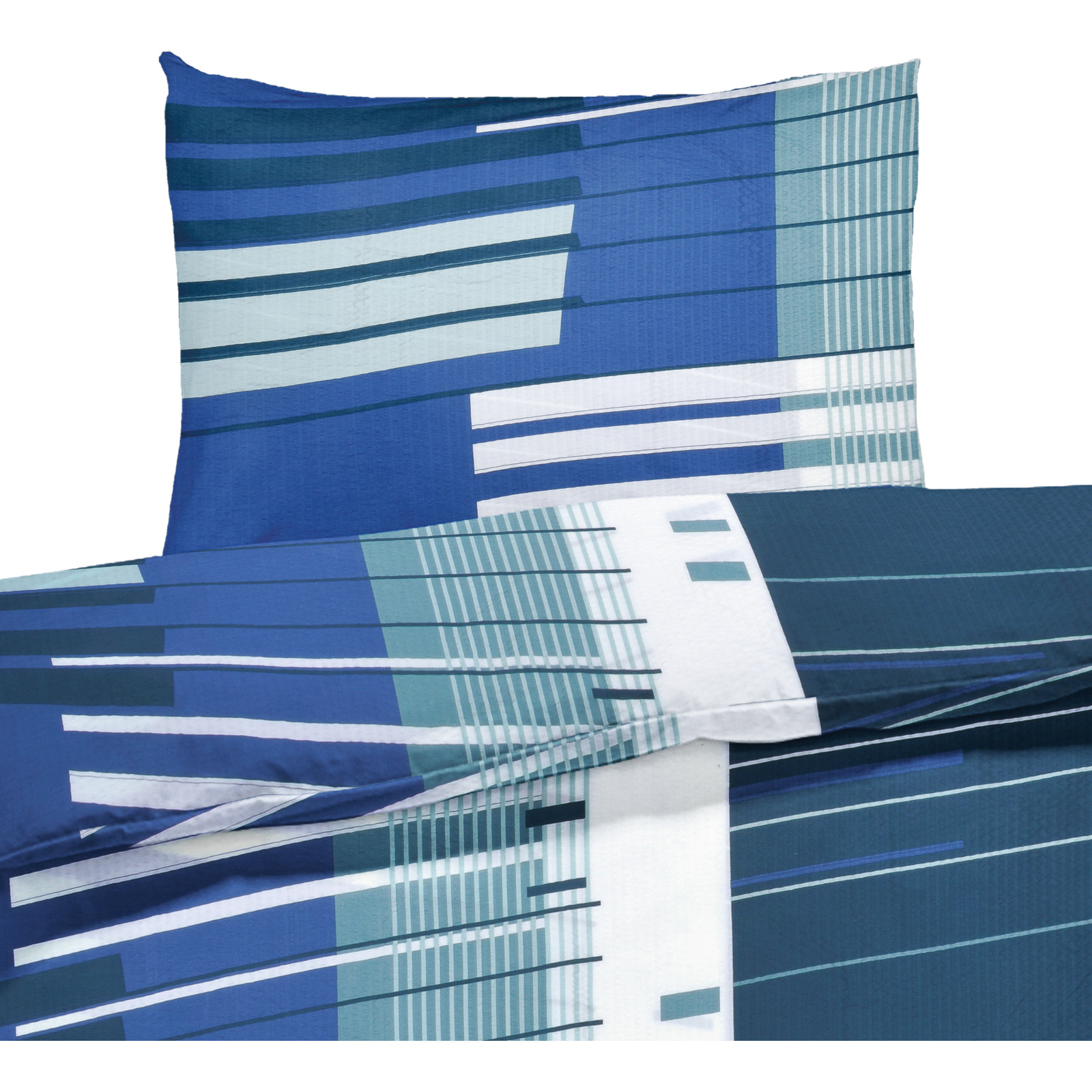 Bettwäsche Seersucker Geometrie blau 50x70 Kissenbezug