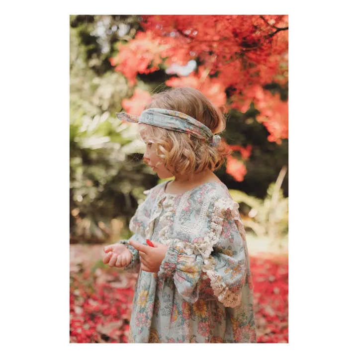 Louise Misha Foulard Coton Bio Fleurs Capucine | Vert d'eau
