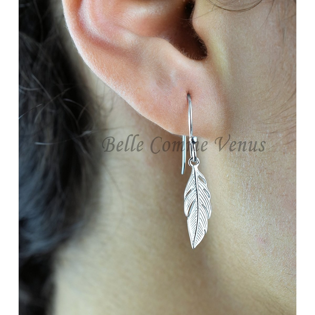 Boucles d'oreilles pendantes plume Argent 925 Rhodié