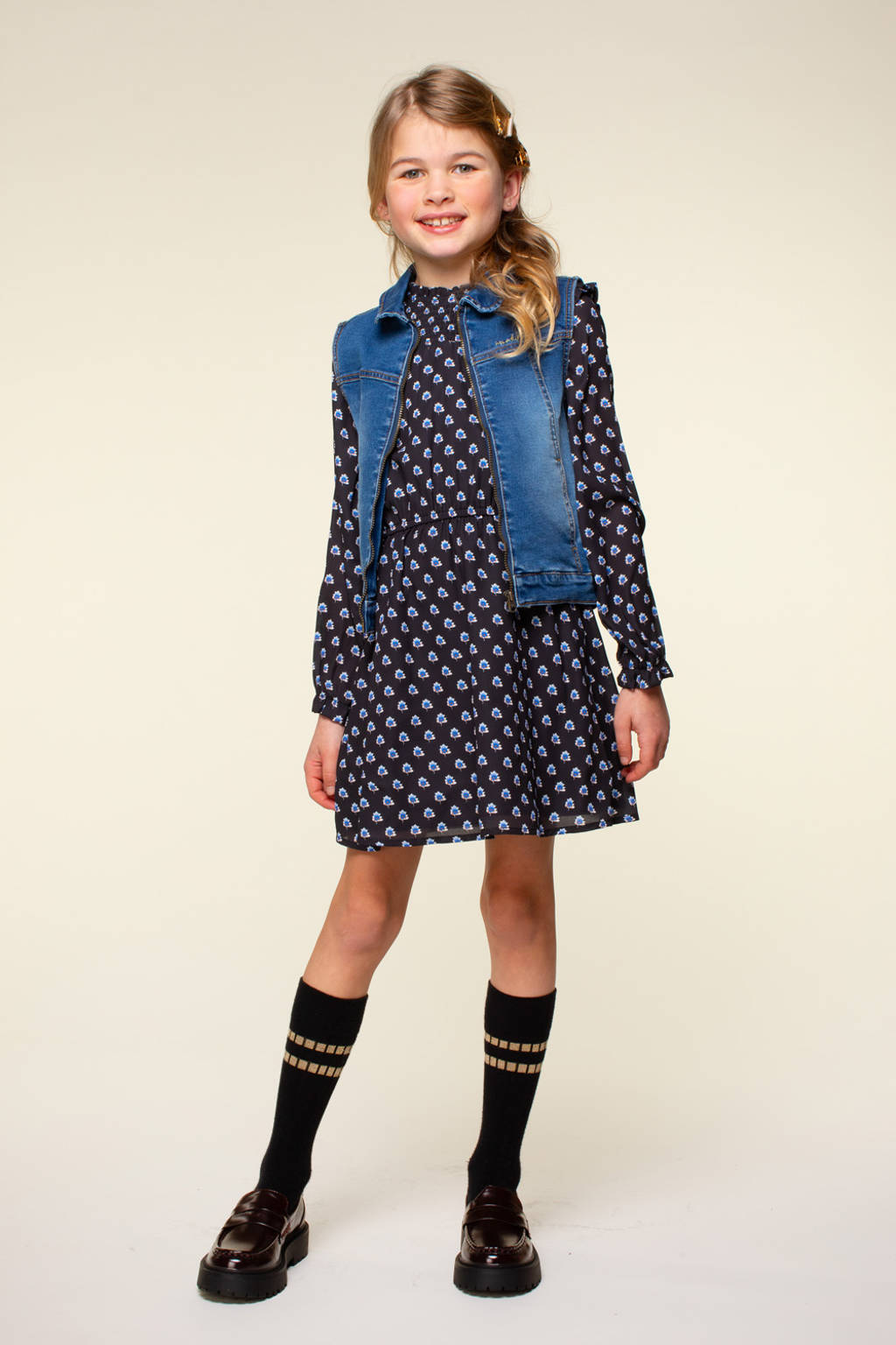 Moodstreet jurk Dewi met all over print en ruches zwart