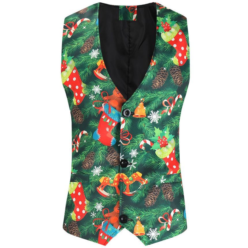 Sheck - Kerstprint Blazer met één knoop / Vest / Middelhoge taps toelopende pantalon / Set