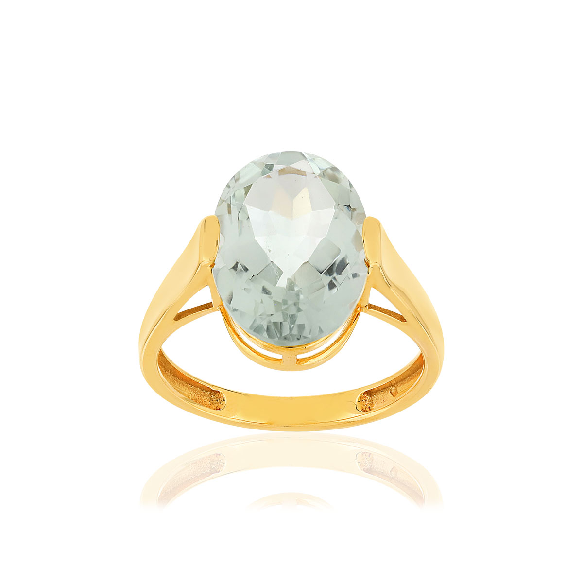 Bague or jaune 750, 1 quartz vert ovale de 5,40 carats.