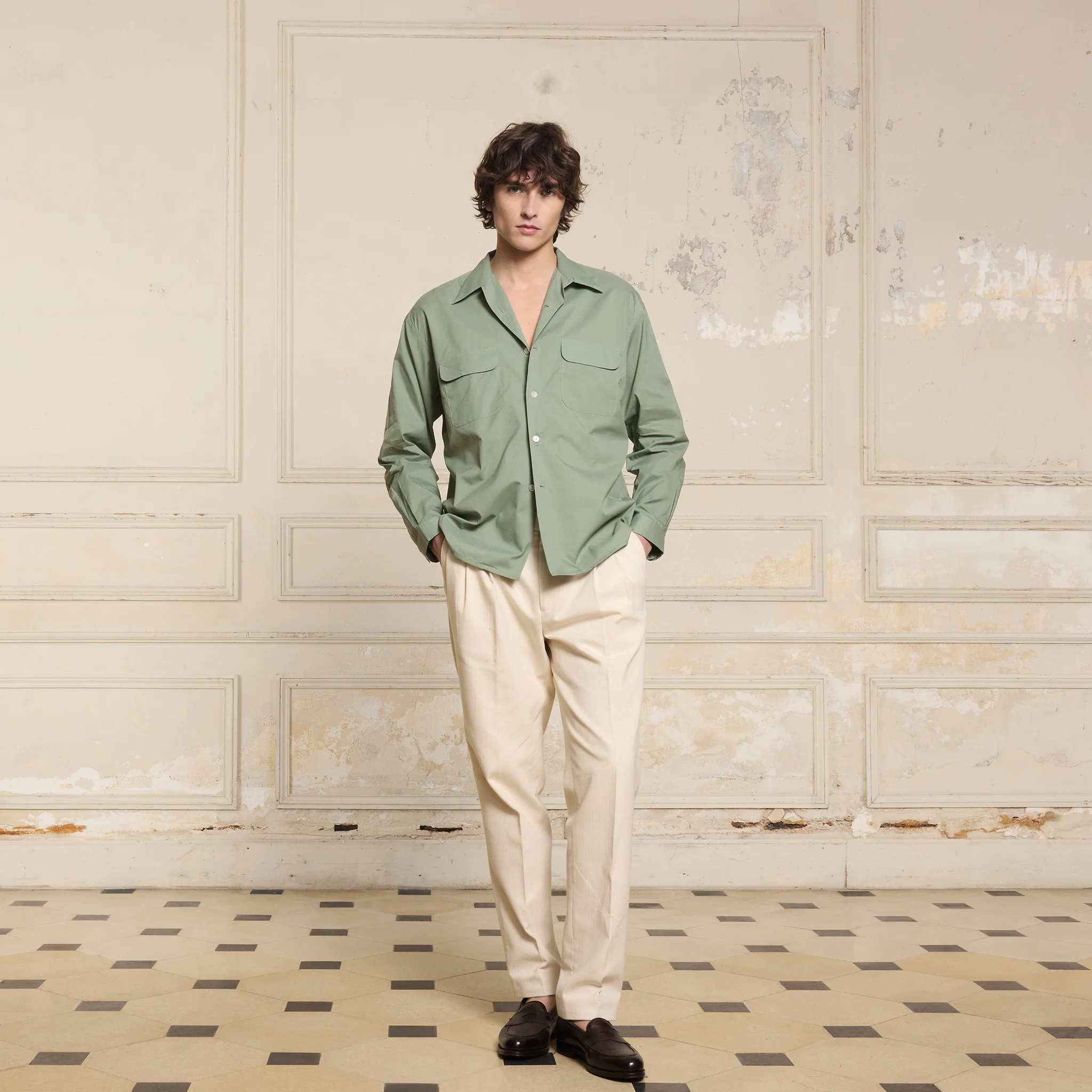 Green cotton muslin shirt