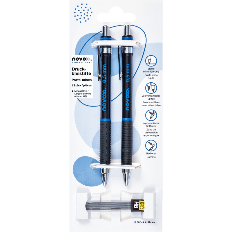 novooo Druckbleistift Professional, 2 Stück, 0.5 mm, HB, schwarz