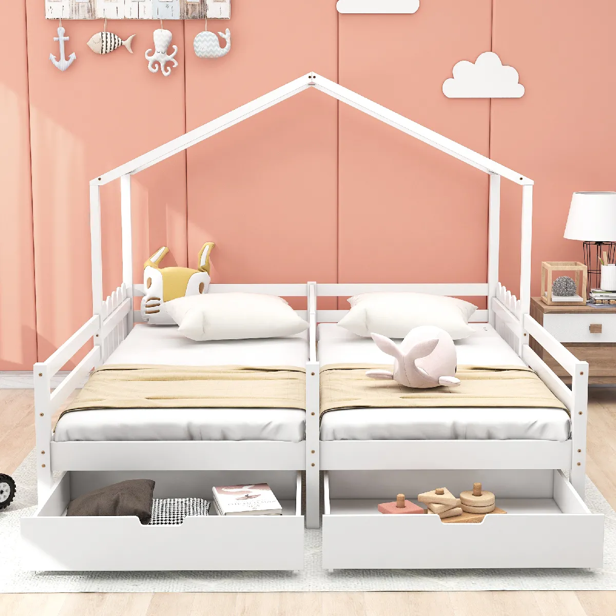 KOMHTOM Lit Cabane Double 200x90 cm - Blanc