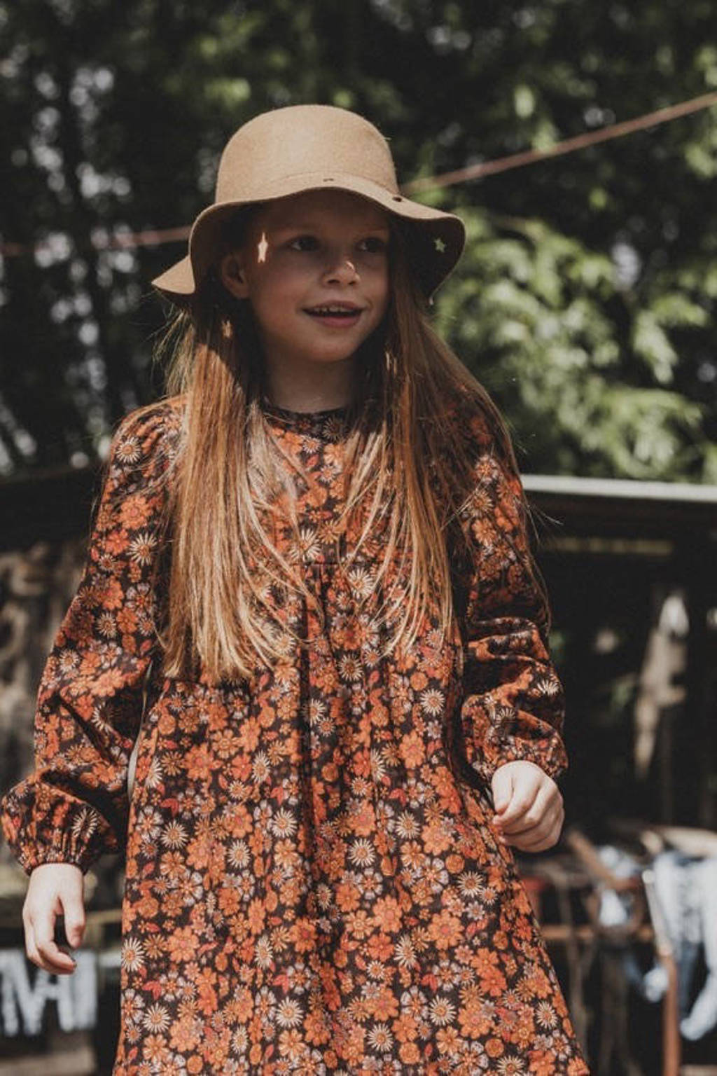 LOOXS gebloemde corduroy jurk oranje