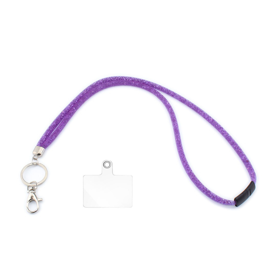 (80cm) Universal Necklace Handykette Umhängeband für Schutzhülle mit Glitzersteinen   1x Einlage - Violett