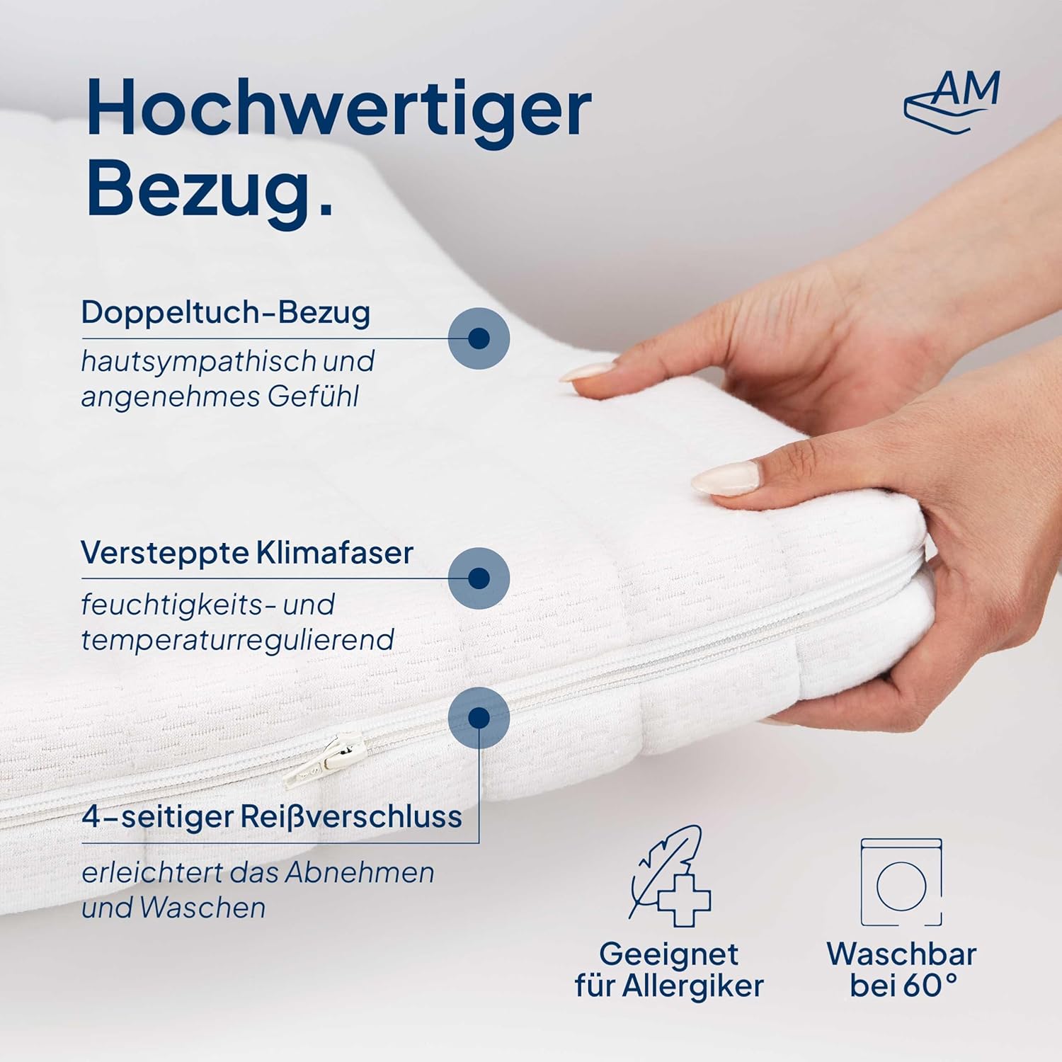 AM Qualitätsmatratzen Topper 180x200cm hart - Made in Germany - Oeko TEX zertifizierter Matratzen Topper 180x200 H4 / H3 für Boxspringbett - Feste Matratzenauflage 180x200 mit waschbarem Bezug