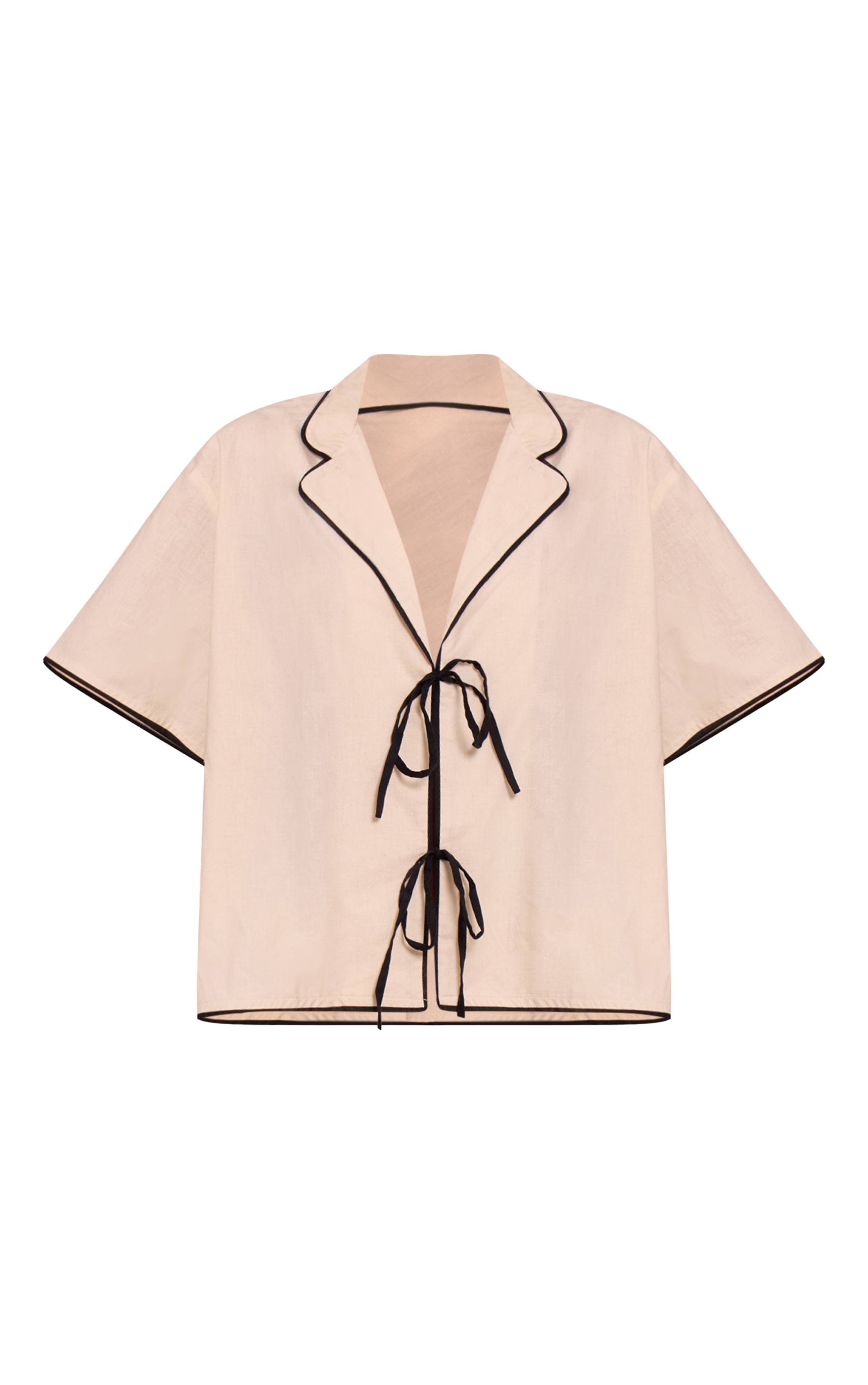 Beige Pyjama Large À Nouer Avec Détails Contrastés