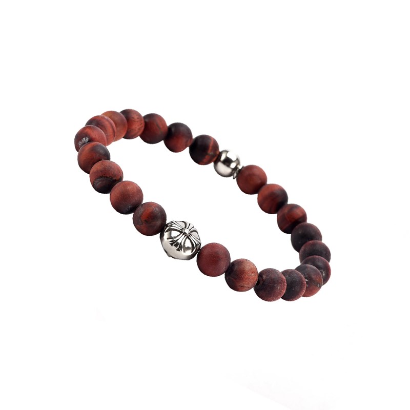 Bracelet Boules oeil De Tigre Rouge oeil De Taureau Pierres Naturelles Croix Rock