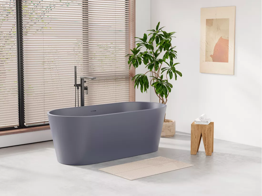 Baignoire îlot ovale - 255L - 159 x 74 x 56 cm - Bleu mat - Acrylique - LUZECA