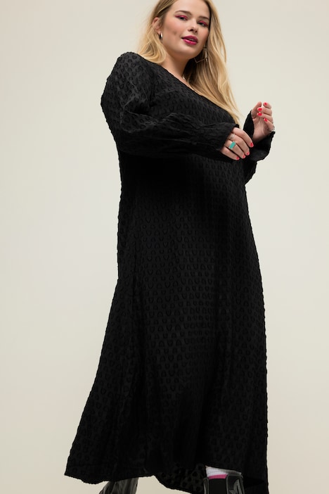 Maxikleid, A-Line, Heart-Muster, V-Ausschnitt, Langarm