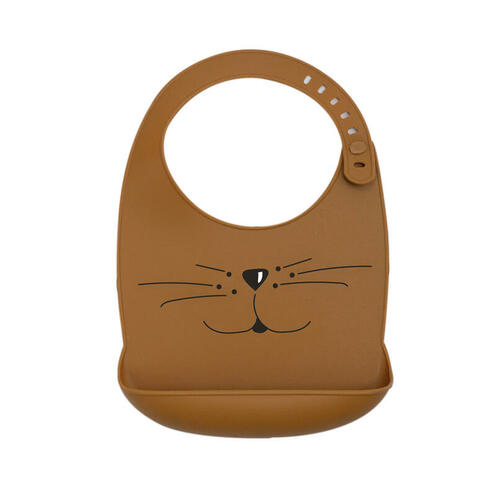 Bavoir silicone chat 18x28 cm - Caramel - TROIS KILOS SEPT