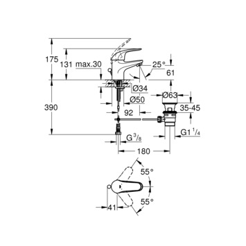 GROHE wastafelkraan Swift S-size met hendel en waste Chroom