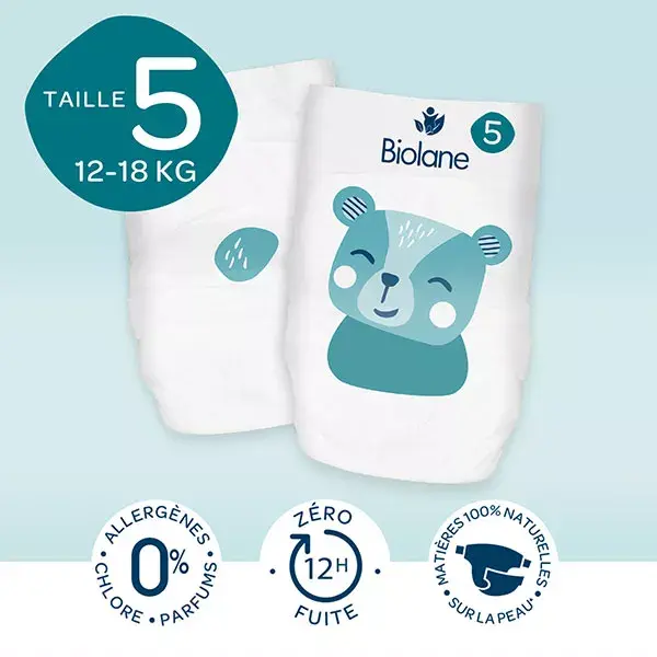 Biolane - Fraldas-calça naturais Tamanho 5 - 12H - Zero vazamentos - Pacote com 40 unidades