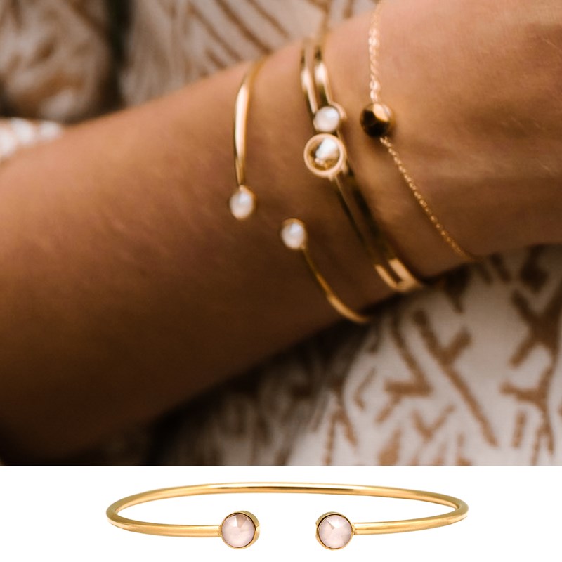 Bracelet rigide en acier cuivré orné de cristaux Swarovski avec pierres Crystal rose
